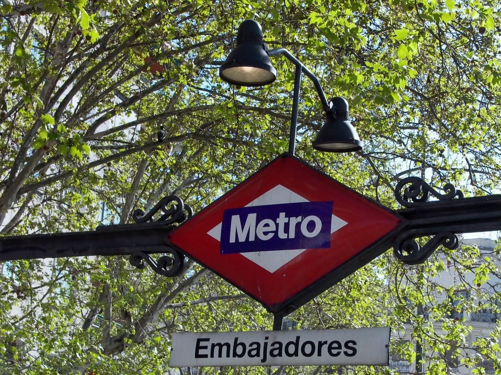 Embajadores metro station entrance, closest stop to Piti Weed Club Madrid